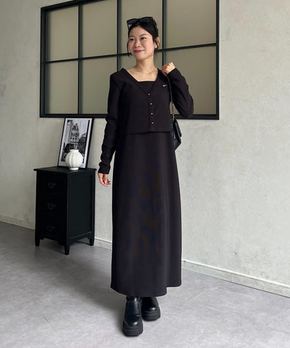 MARIN 金屬掛件針織開衫+吊帶連衣裙套裝