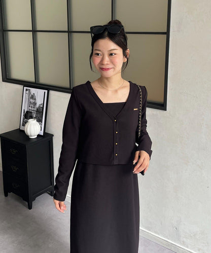 MARIN 金屬掛件針織開衫+吊帶連衣裙套裝
