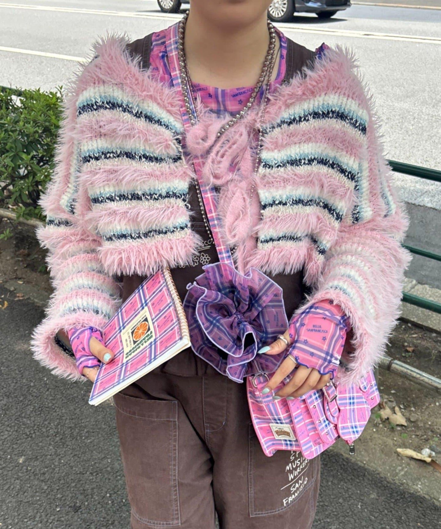 HELLO.SANFRANCISCO 2WAY蝴蝶結條紋針織開衫