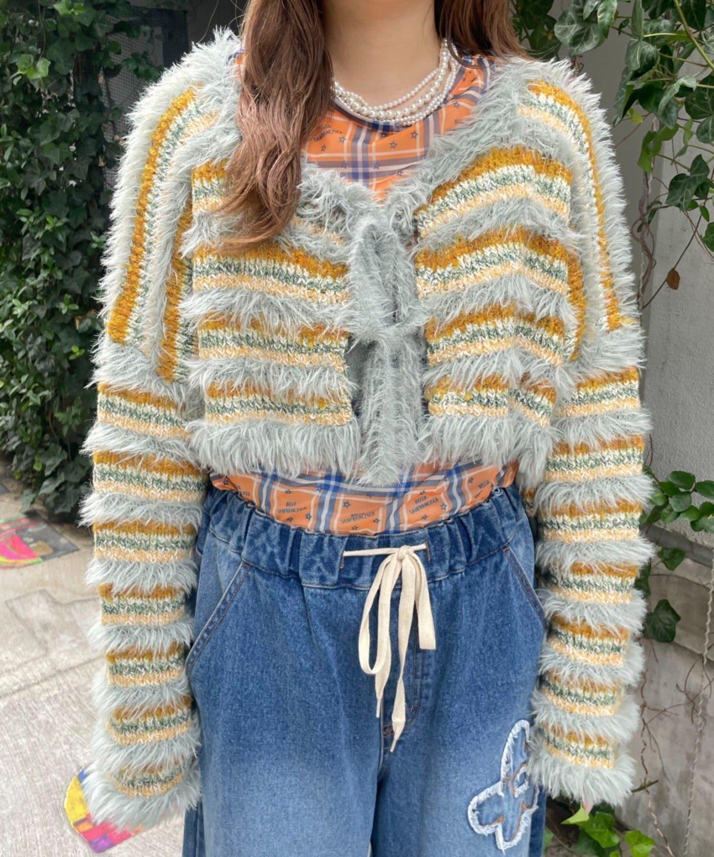 HELLO.SANFRANCISCO 2WAY蝴蝶結條紋針織開衫