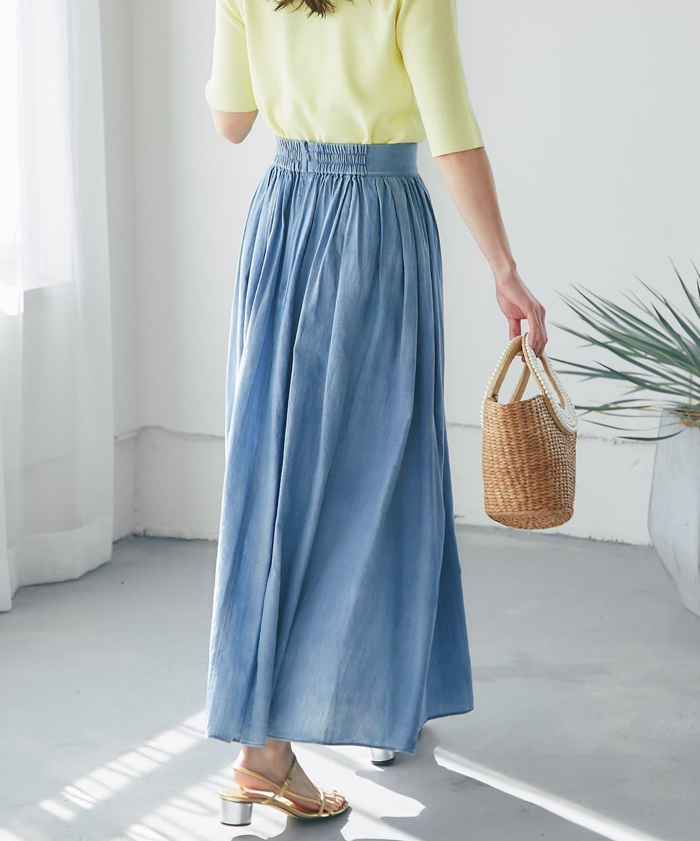 【La boutique BonBon】透視牛仔褶皺長半身裙