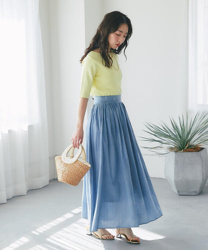 【La boutique BonBon】透視牛仔褶皺長半身裙