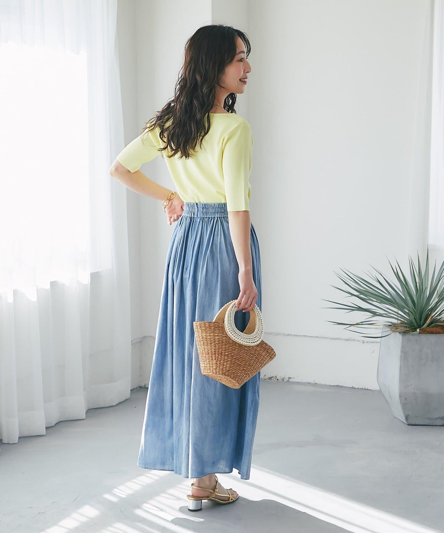 【La boutique BonBon】透視牛仔褶皺長半身裙