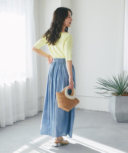 【La boutique BonBon】透視牛仔褶皺長半身裙