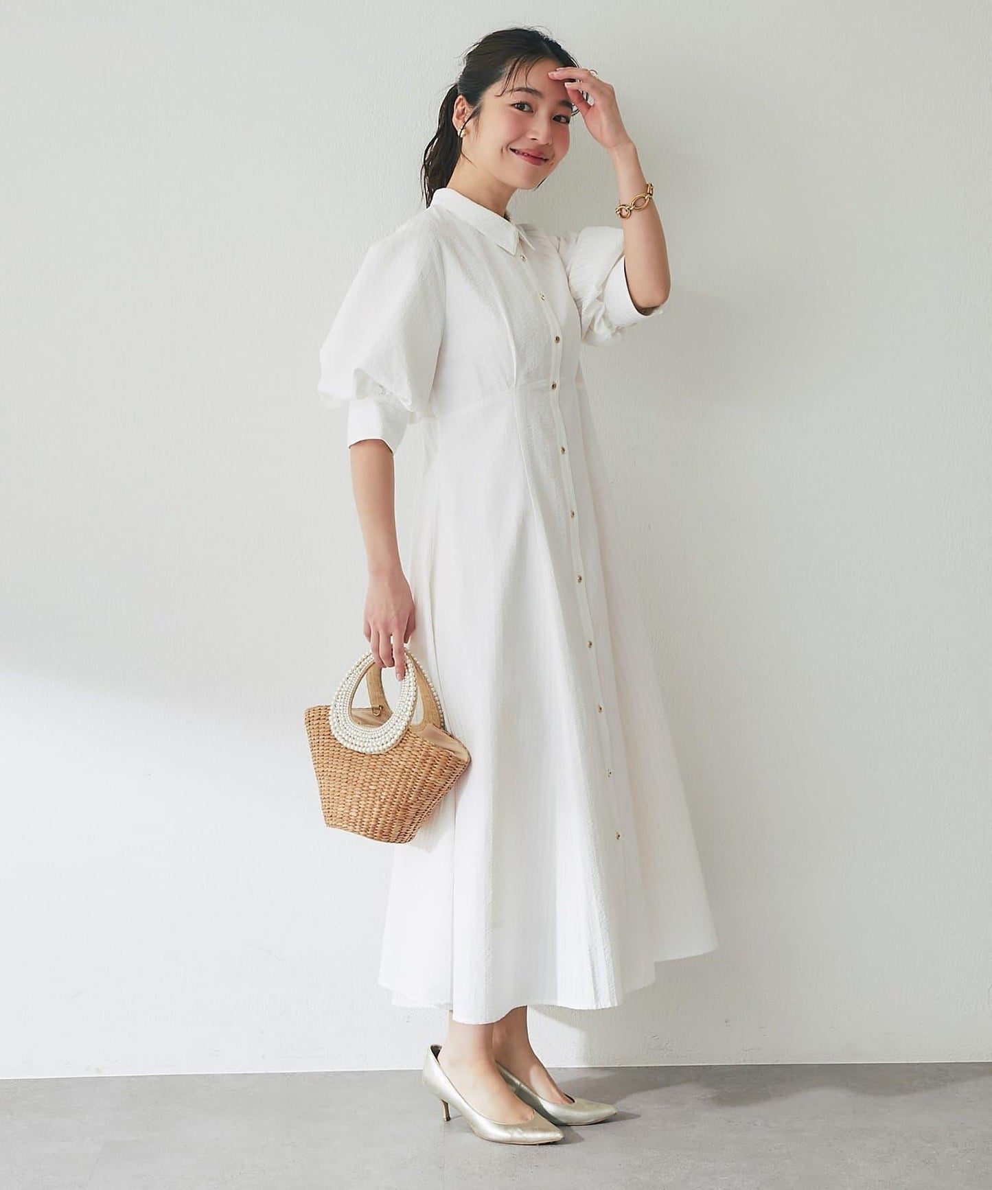 【La boutique BonBon】條紋喇叭襯衫連衣裙