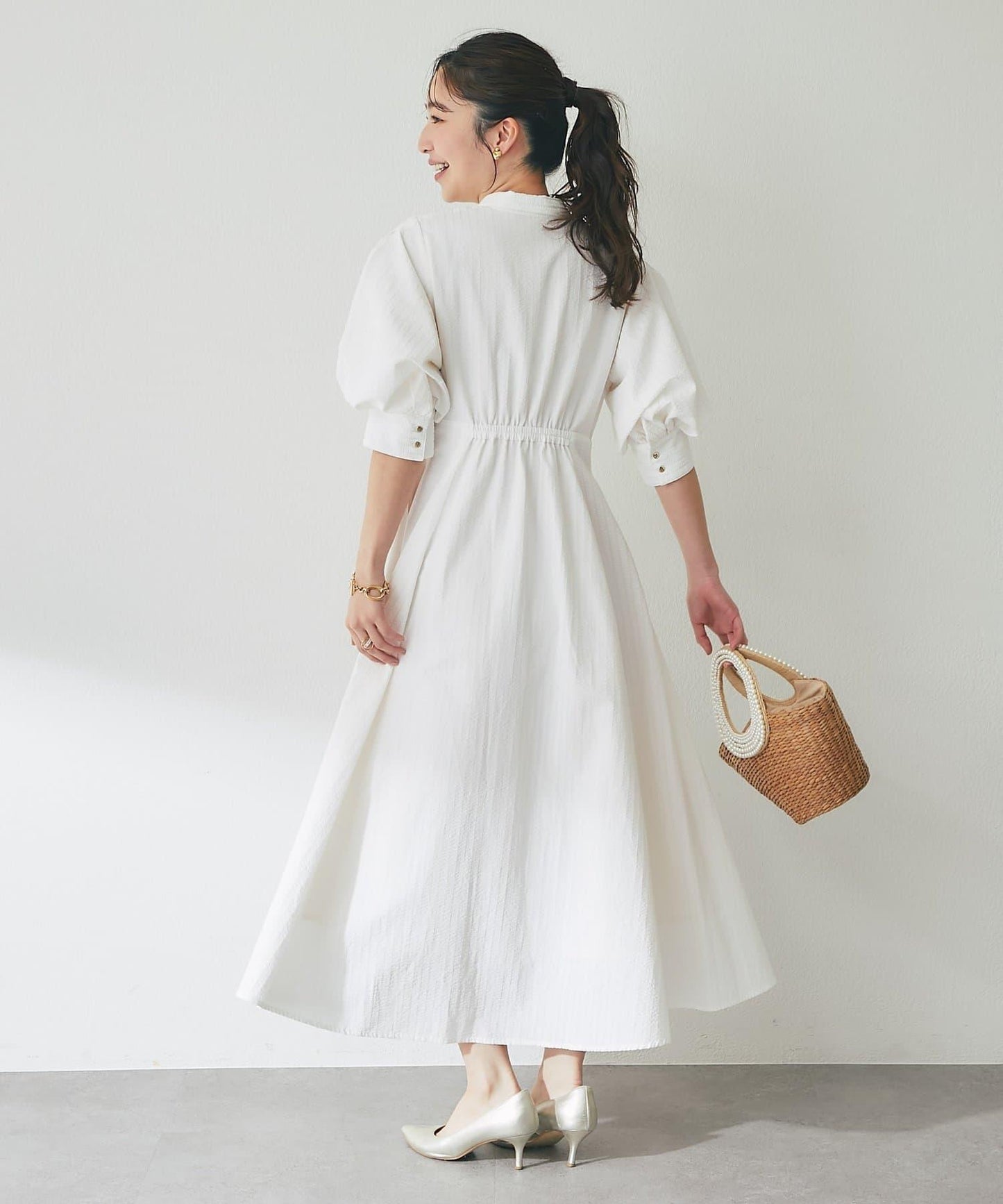【La boutique BonBon】條紋喇叭襯衫連衣裙