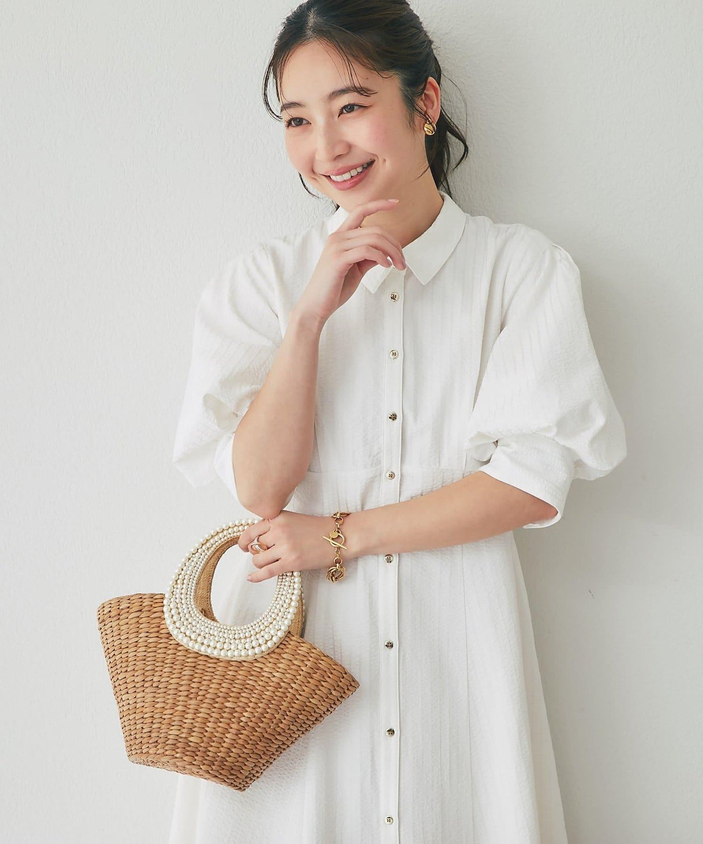 【La boutique BonBon】條紋喇叭襯衫連衣裙