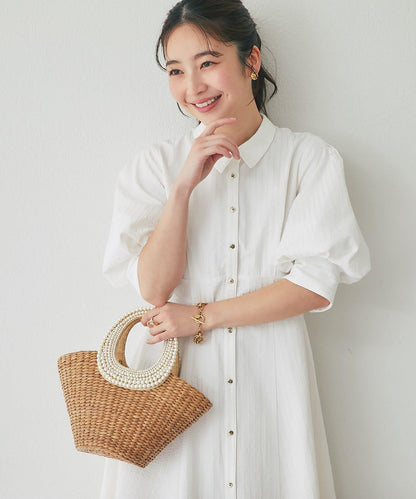 【La boutique BonBon】條紋喇叭襯衫連衣裙