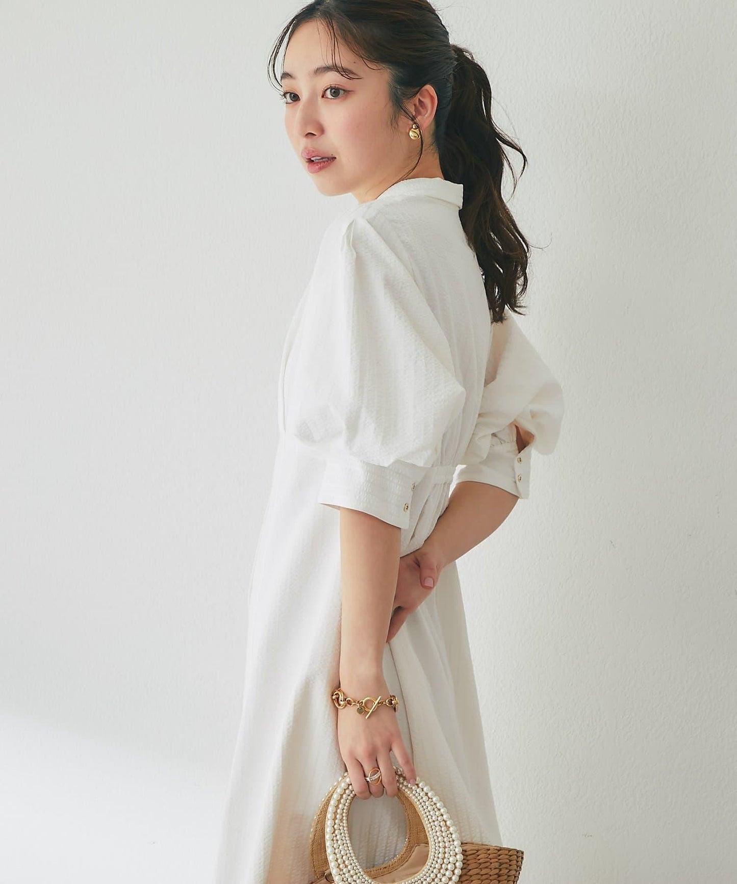 【La boutique BonBon】條紋喇叭襯衫連衣裙