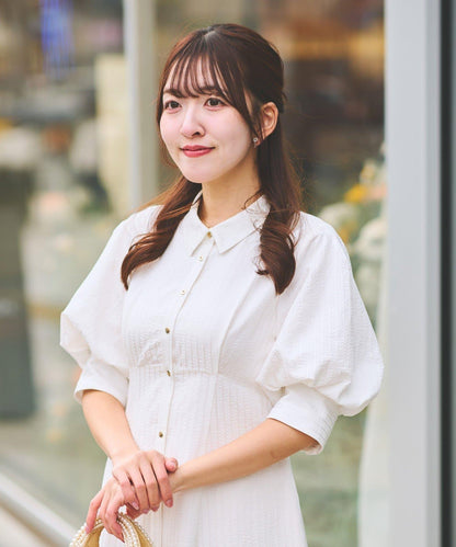 【La boutique BonBon】條紋喇叭襯衫連衣裙