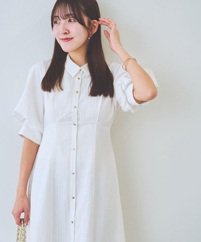 【La boutique BonBon】條紋喇叭襯衫連衣裙