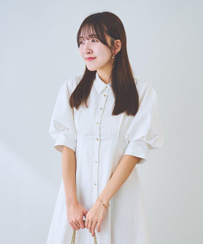 【La boutique BonBon】條紋喇叭襯衫連衣裙