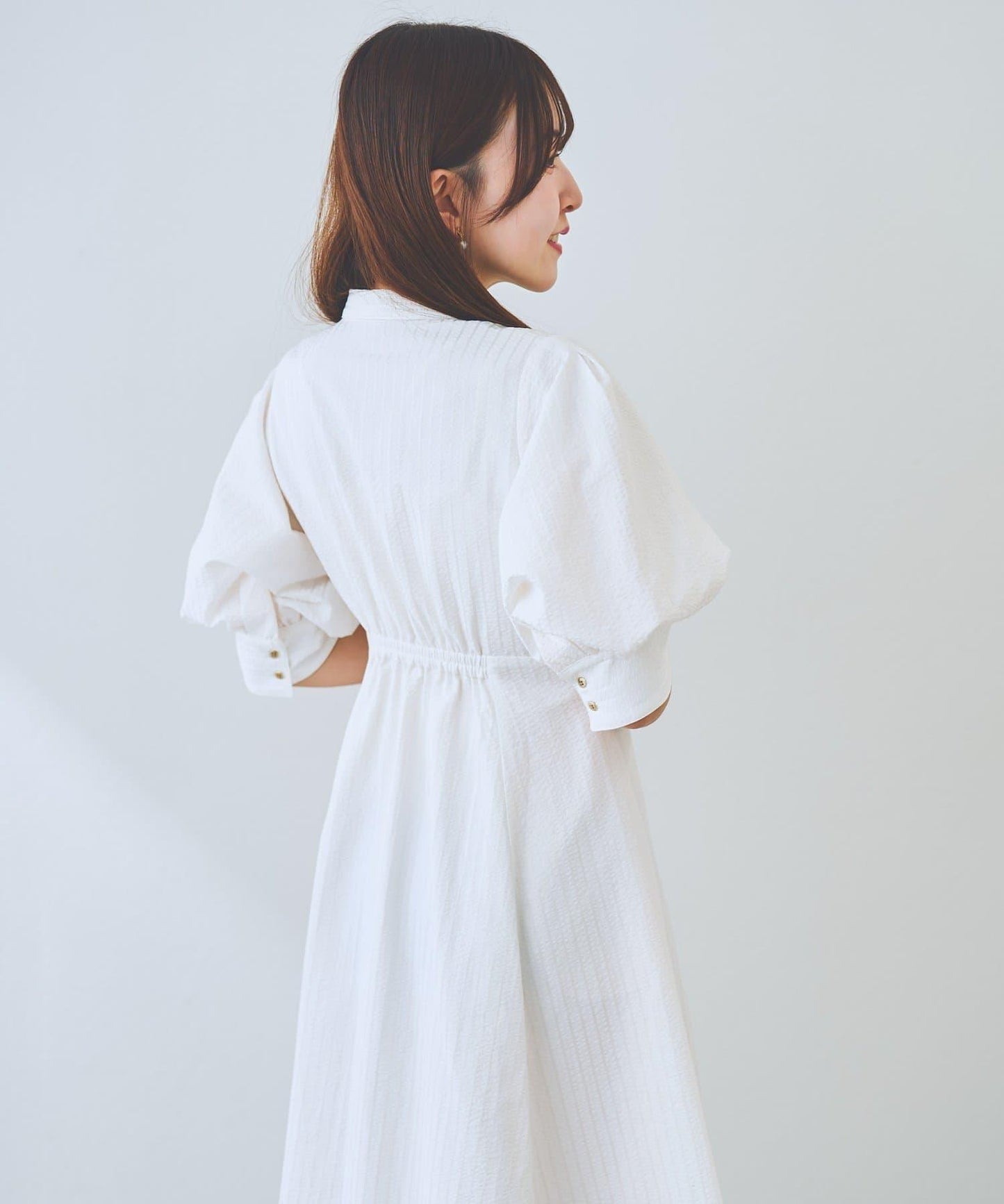 【La boutique BonBon】條紋喇叭襯衫連衣裙