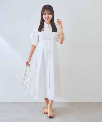 【La boutique BonBon】條紋喇叭襯衫連衣裙