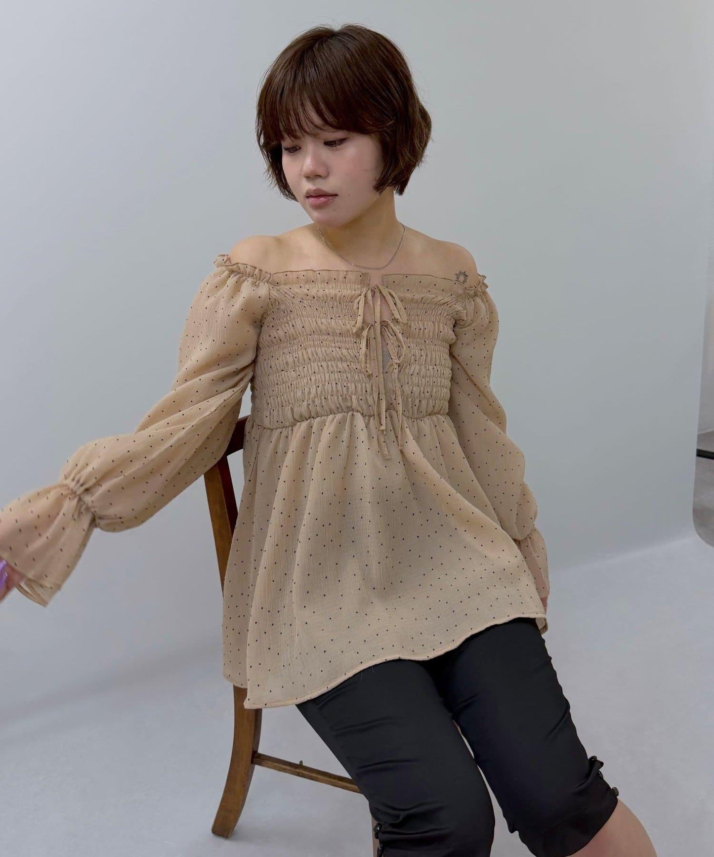 【mline】波點雪紡楊柳 襯衫
