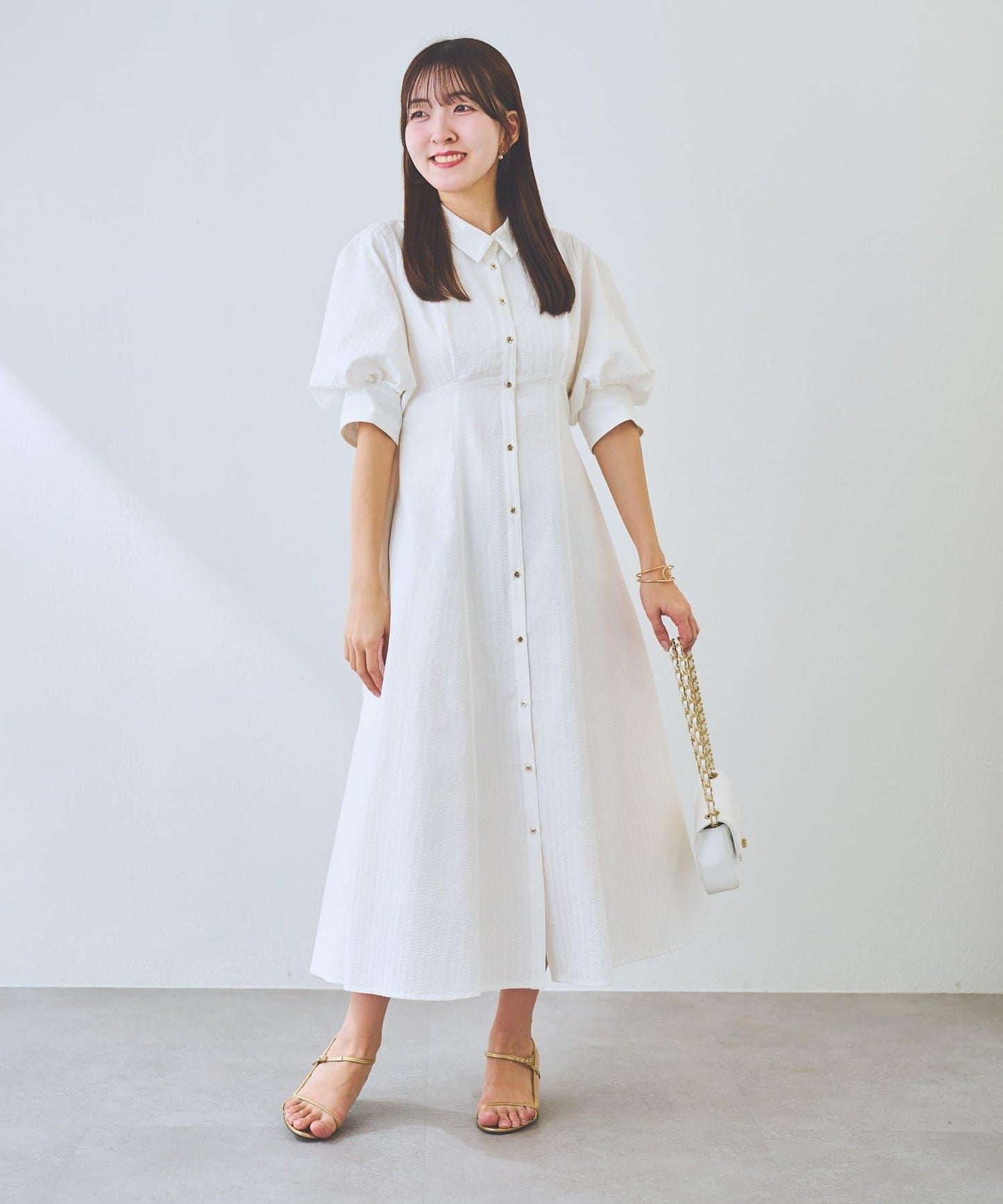 【La boutique BonBon】條紋喇叭襯衫連衣裙