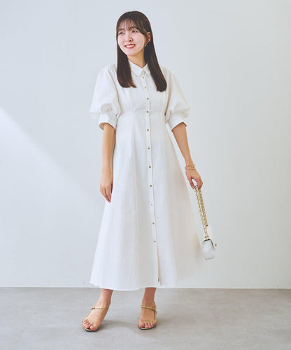 【La boutique BonBon】條紋喇叭襯衫連衣裙