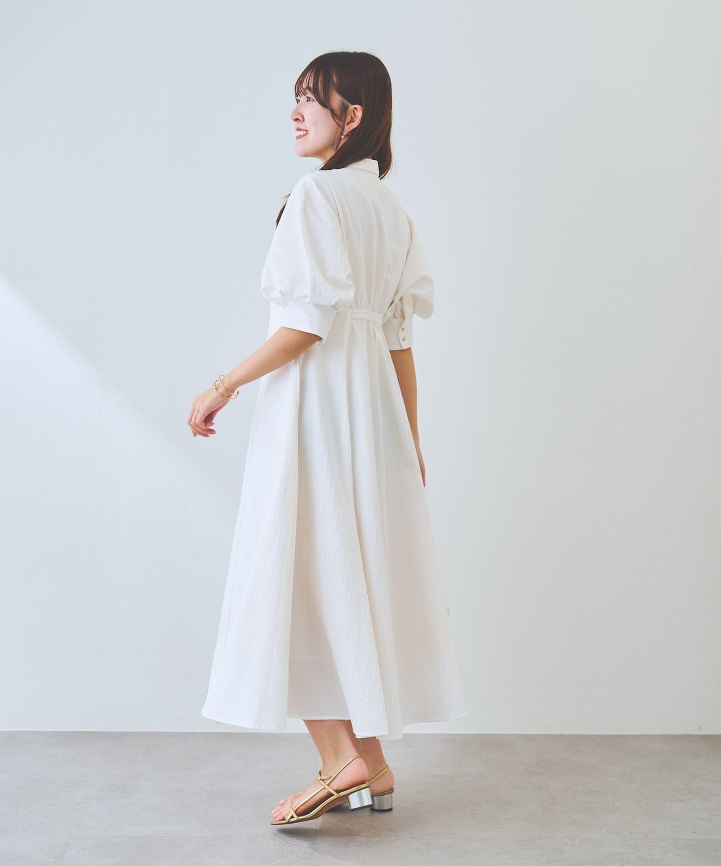 【La boutique BonBon】條紋喇叭襯衫連衣裙