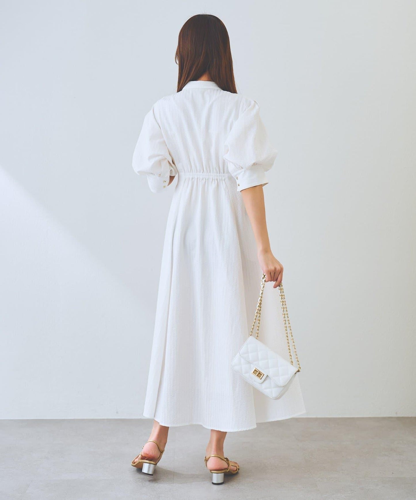 【La boutique BonBon】條紋喇叭襯衫連衣裙