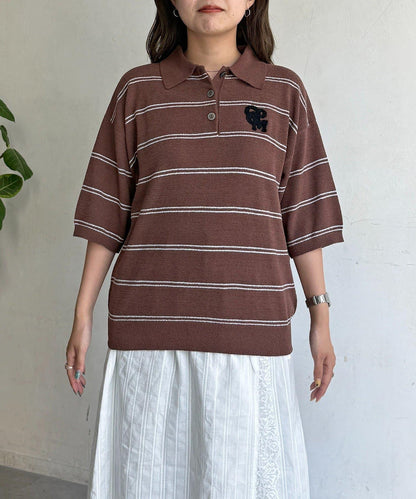 薩加拉刺繡毛絨針織Polo衫