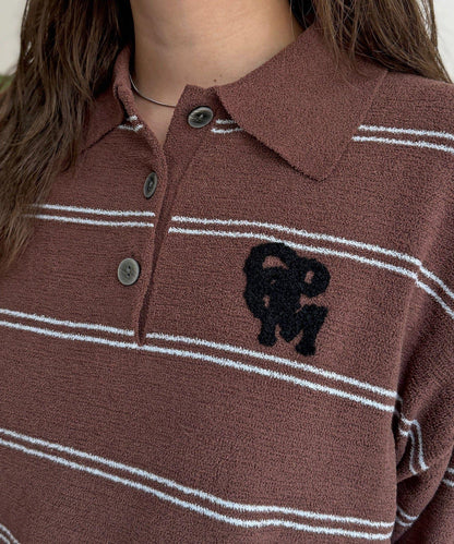 薩加拉刺繡毛絨針織Polo衫