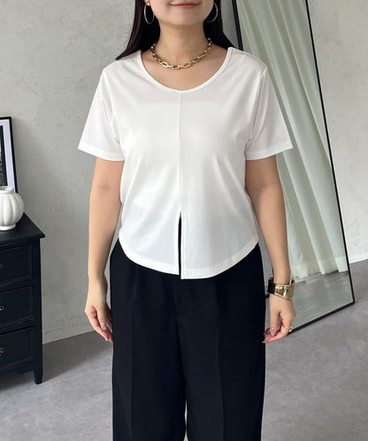 接觸冷感 前後兩穿 中開叉 短款T恤