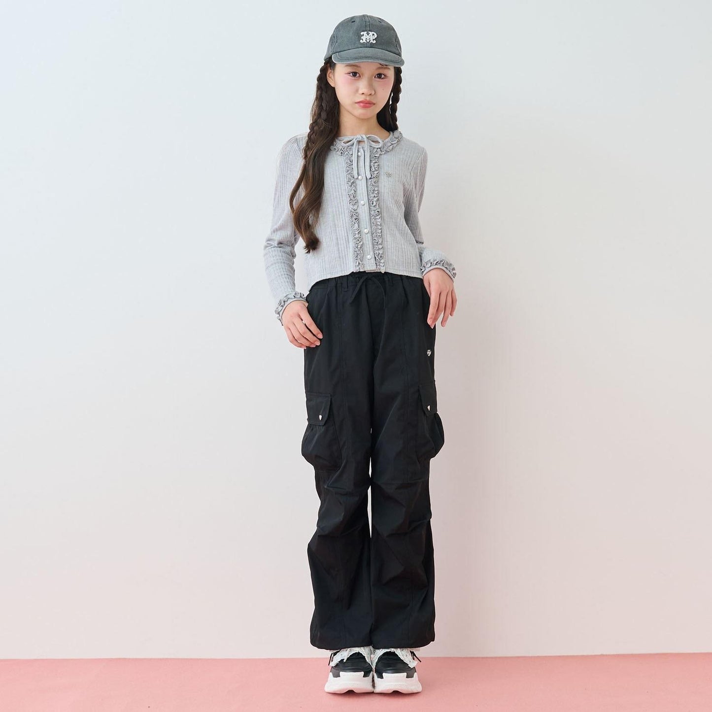 亮片羅紋針織開衫長袖T恤套裝