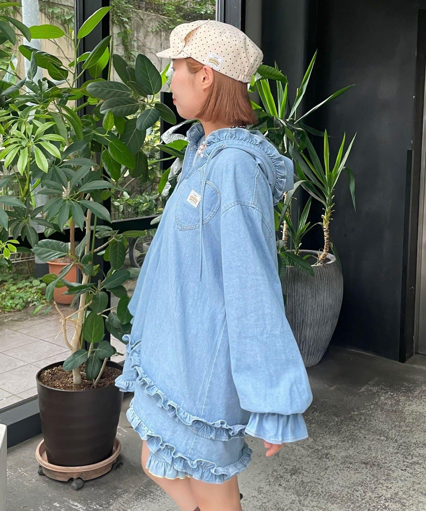 HELLO.SANFRANCISCO 牛仔連帽荷葉邊襯衫