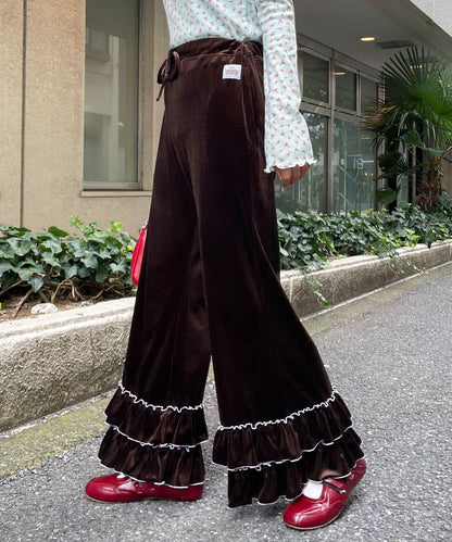 HELLO.SANFRANCISCO 絲絨花邊喇叭褲