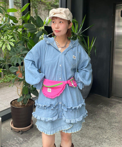 HELLO.SANFRANCISCO 牛仔連帽荷葉邊襯衫