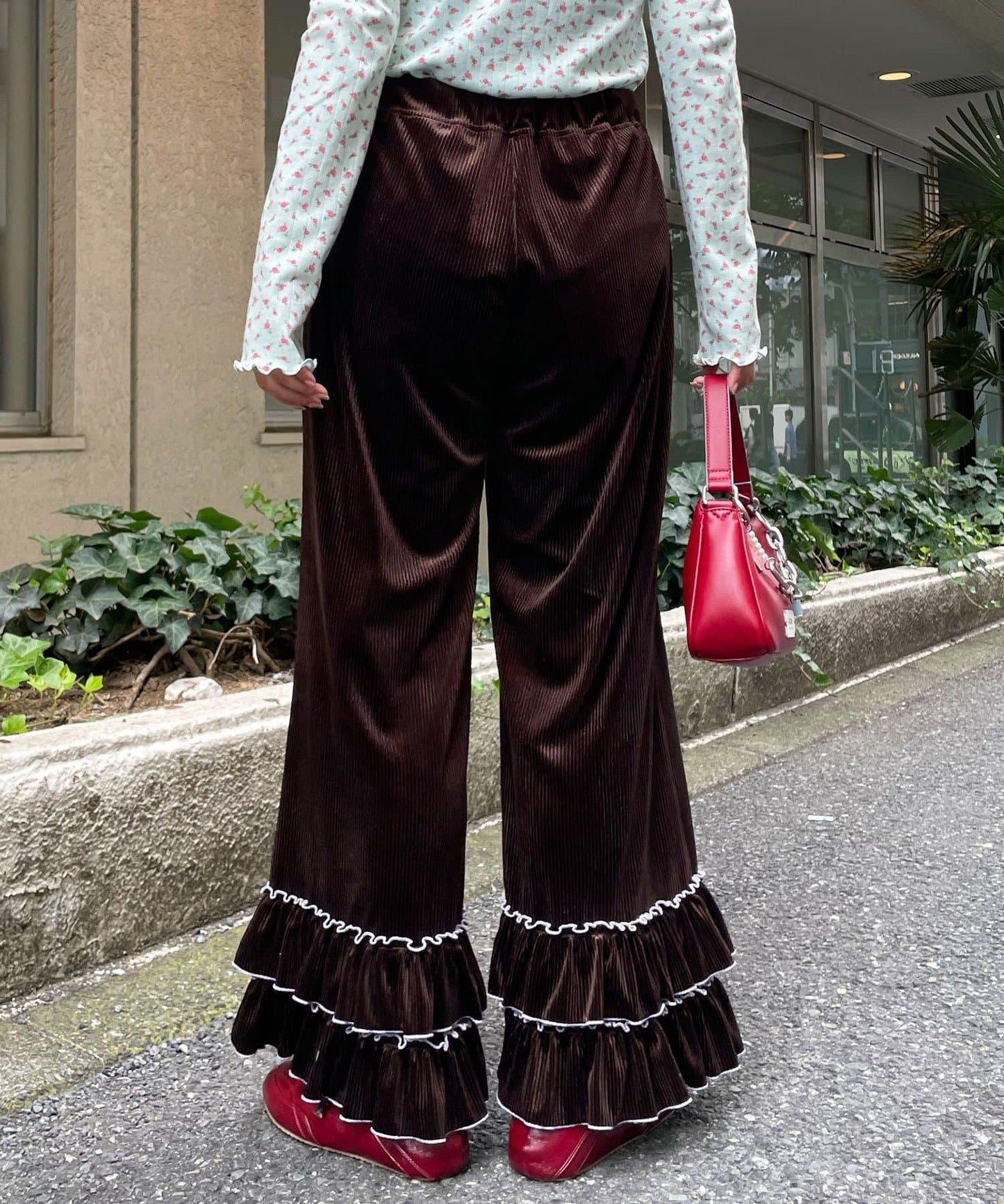 HELLO.SANFRANCISCO 絲絨花邊喇叭褲