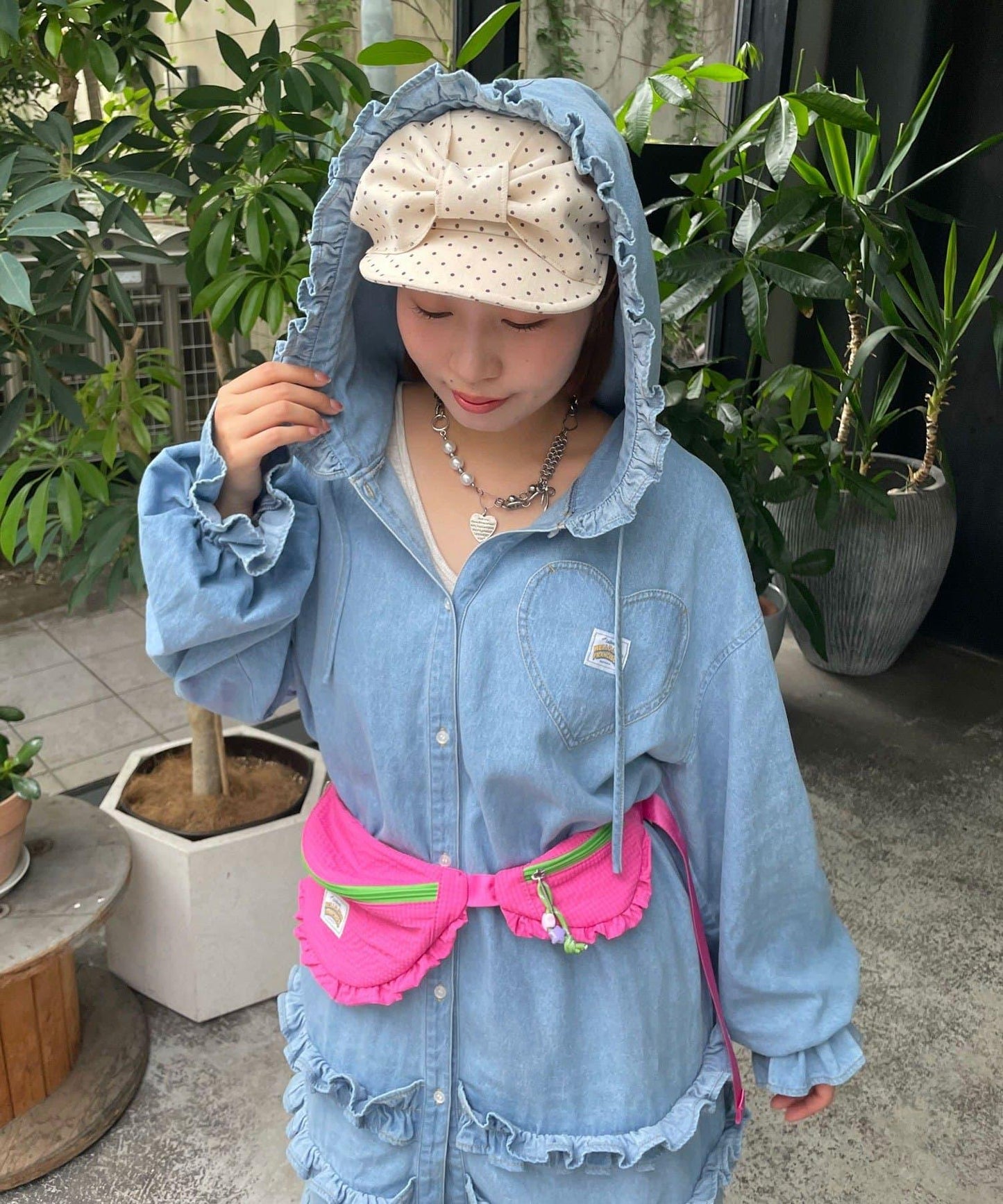 HELLO.SANFRANCISCO 牛仔連帽荷葉邊襯衫