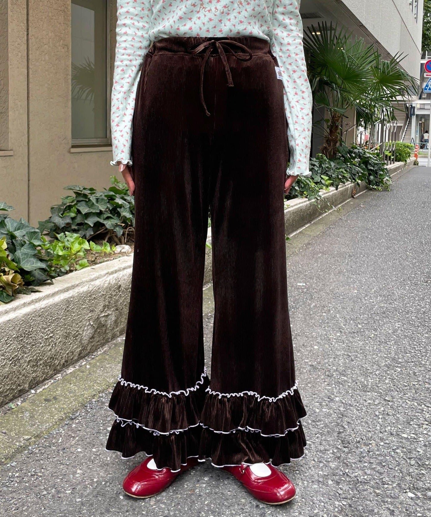 HELLO.SANFRANCISCO 絲絨花邊喇叭褲