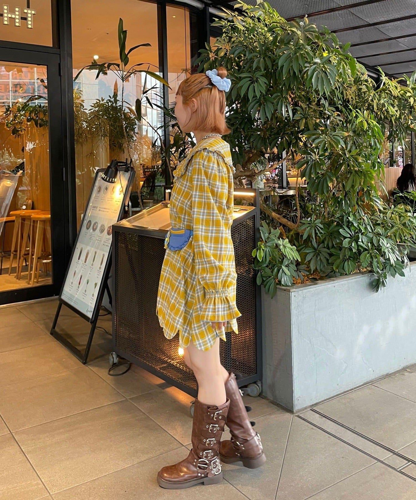 HELLO.SANFRANCISCO/ハローサンフランシスコ 格紋荷葉邊大翻領 罩衫