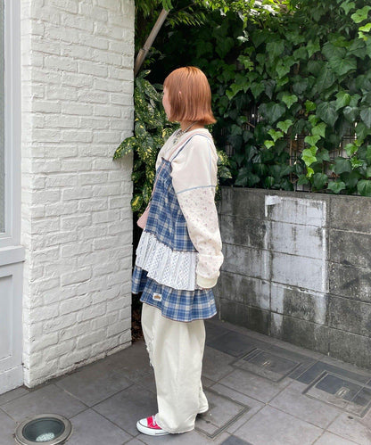 HELLO.SANFRANCISCO 格紋蕾絲束腰連衣裙