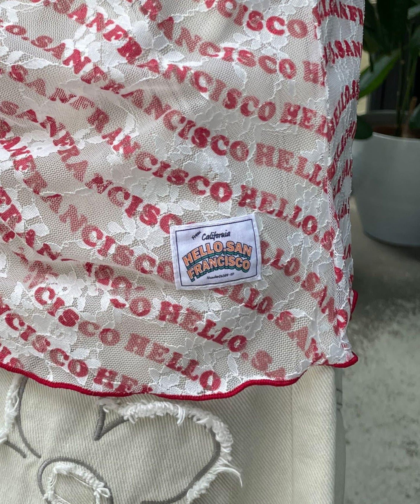 HELLO.SANFRANCISCO 前褶襉Logo蕾絲針織開衫