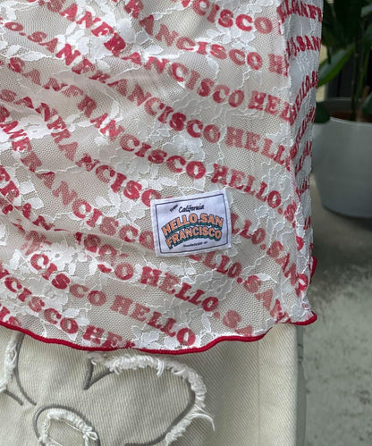 HELLO.SANFRANCISCO 前褶襉Logo蕾絲針織開衫