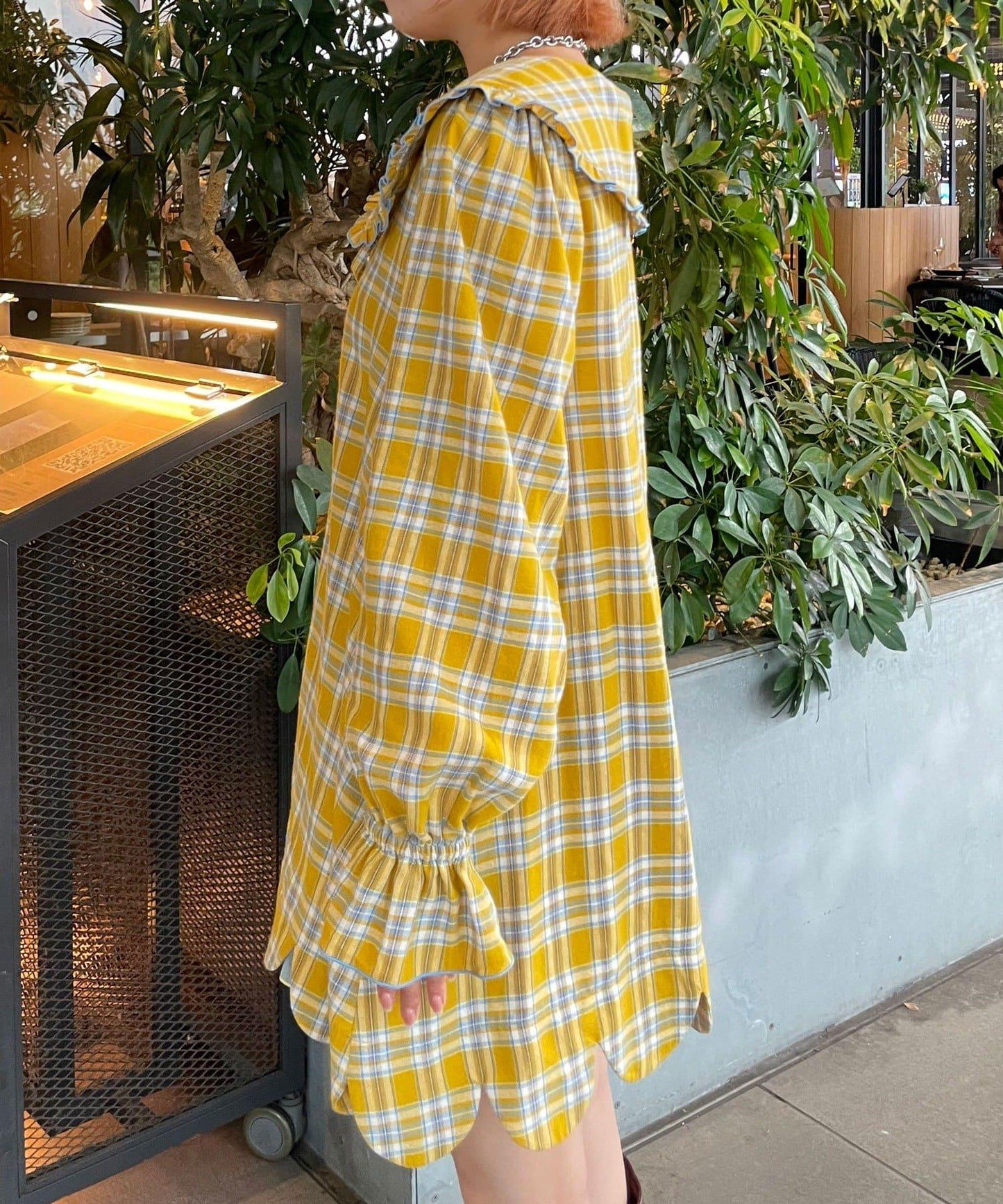 HELLO.SANFRANCISCO/ハローサンフランシスコ 格紋荷葉邊大翻領 罩衫