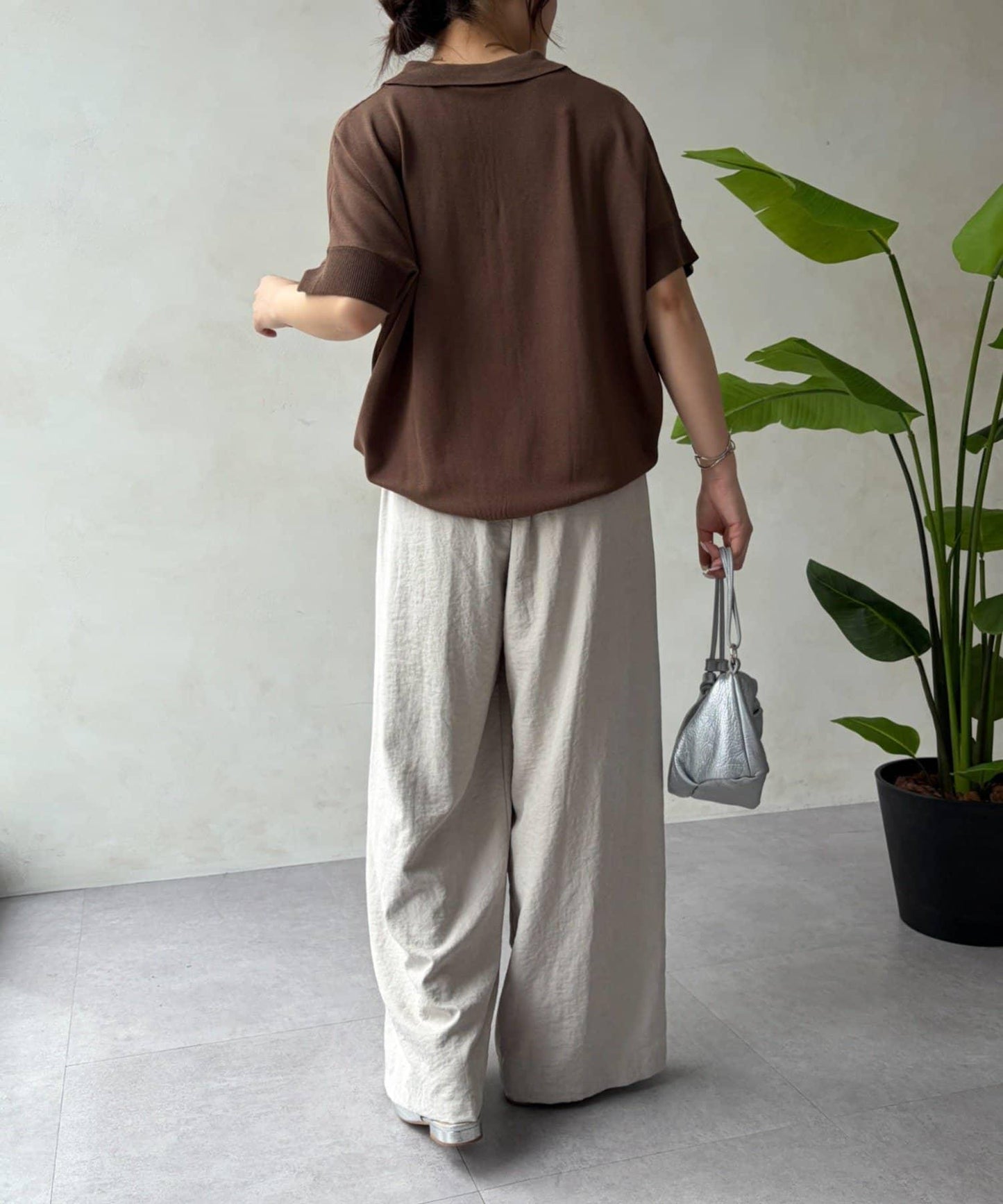 蜜桃絨感打褶長褲
