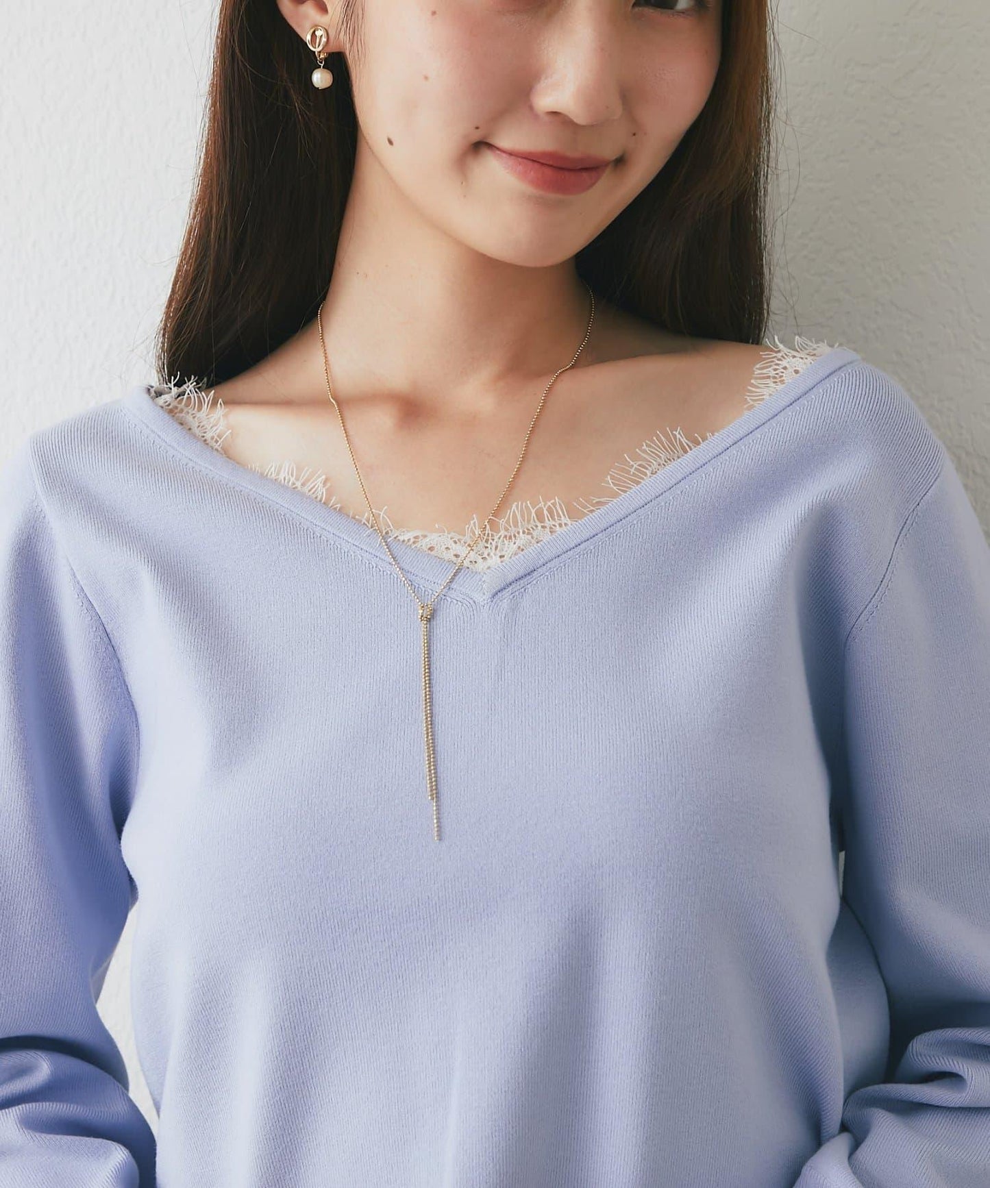 蕾絲V領針織衫