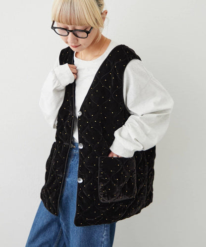 Aguni 絲絨亮片圓點印花絎縫馬甲