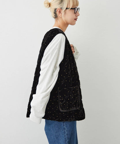 Aguni 絲絨亮片圓點印花絎縫馬甲
