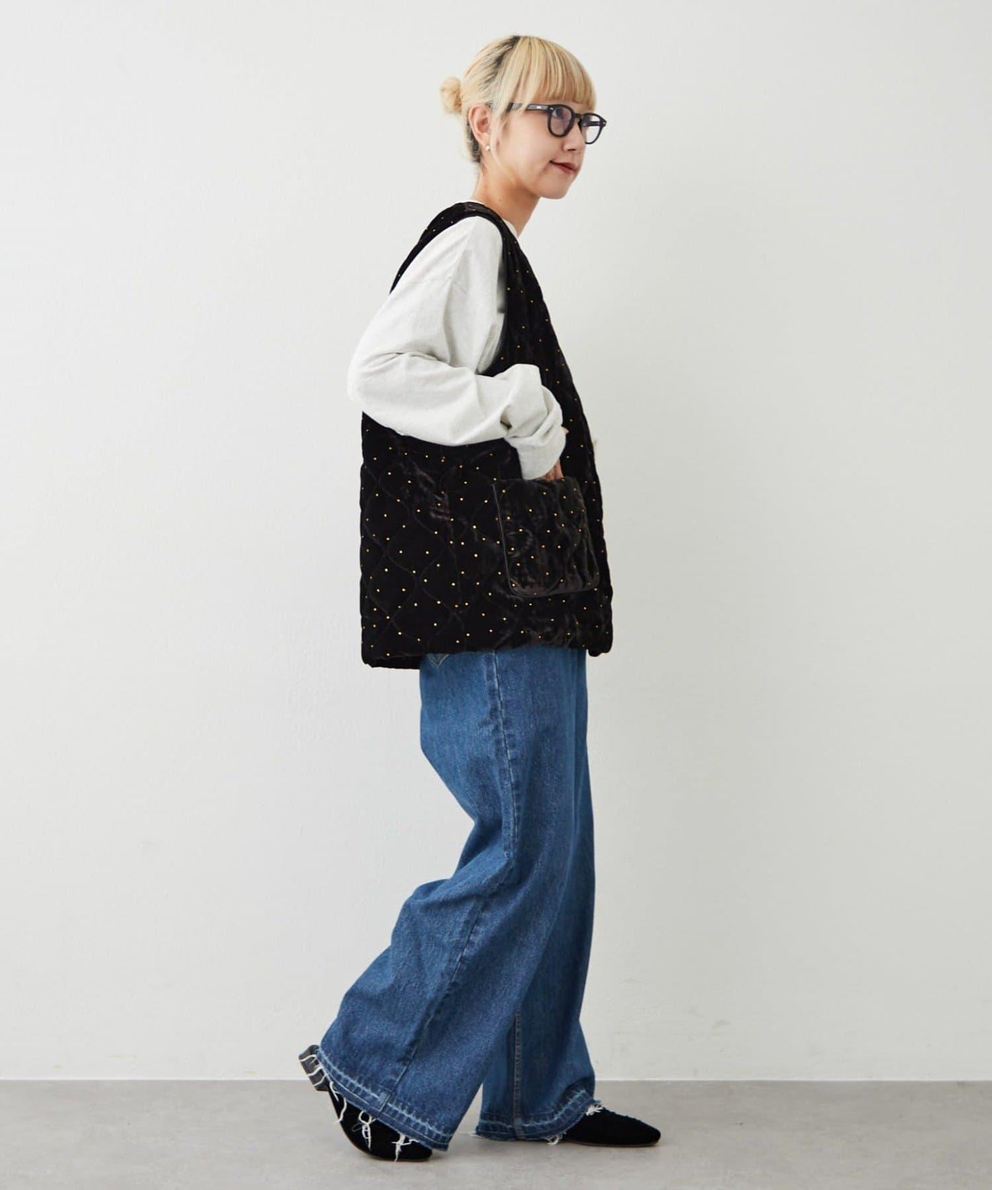 Aguni 絲絨亮片圓點印花絎縫馬甲
