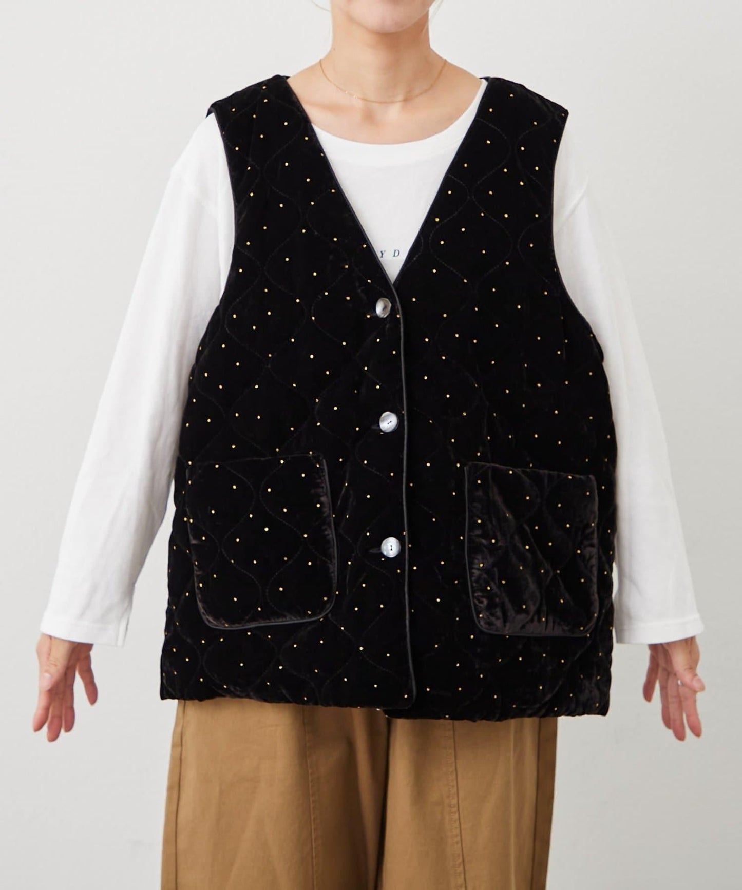 Aguni 絲絨亮片圓點印花絎縫馬甲