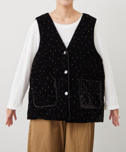 Aguni 絲絨亮片圓點印花絎縫馬甲