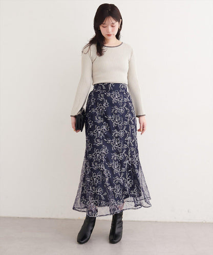 薄紗刺繡美人魚半身裙