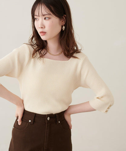 〈ako〉方領船領前後兩穿羅紋針織衫