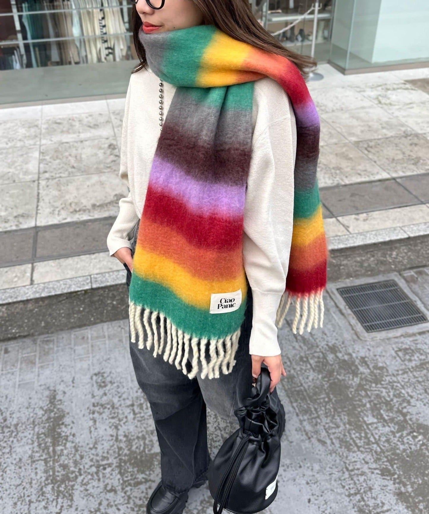 Ciaopanic 撞色流蘇加厚圍巾