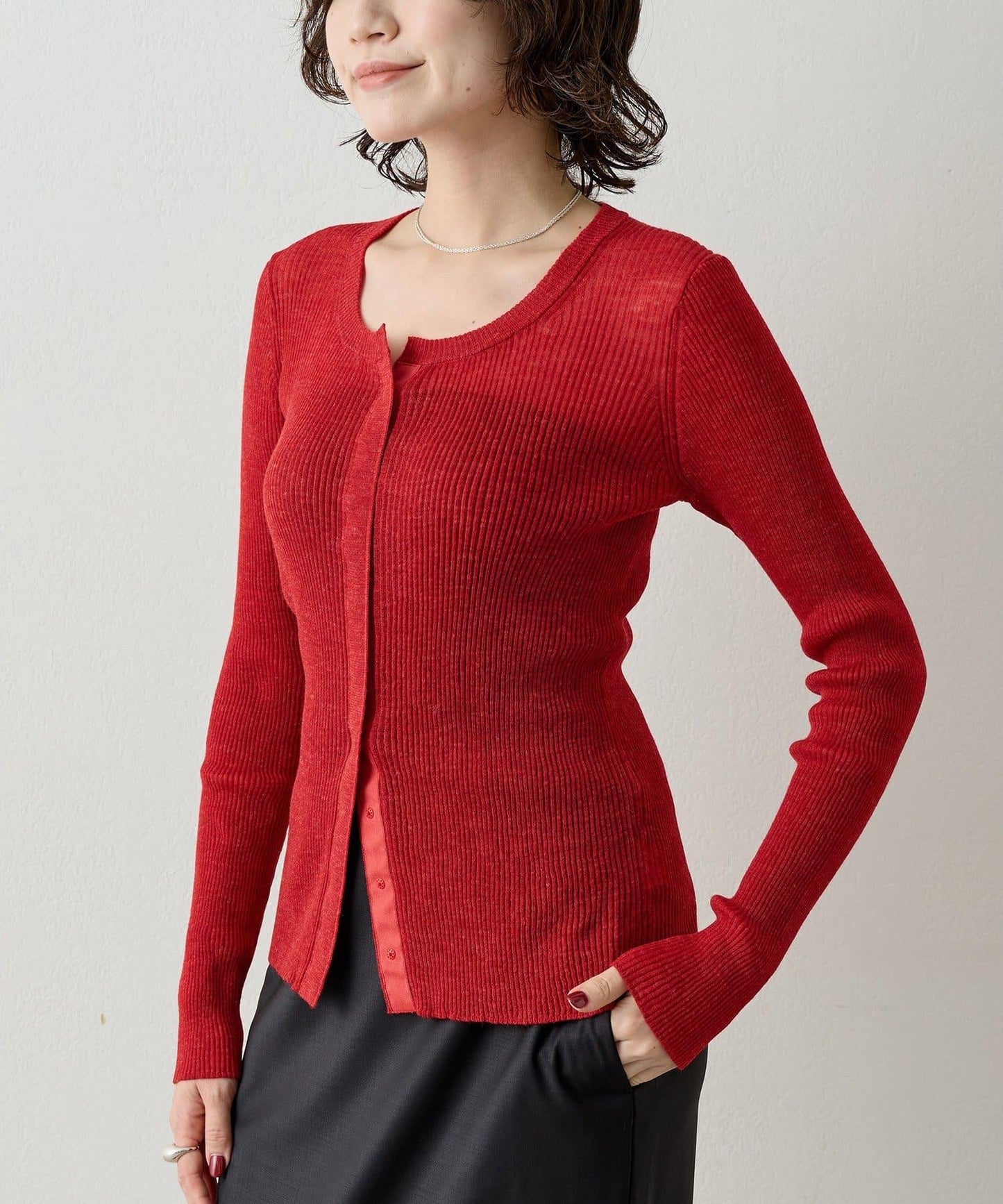 【Drawing Numbers】透視羅紋按扣針織開衫
