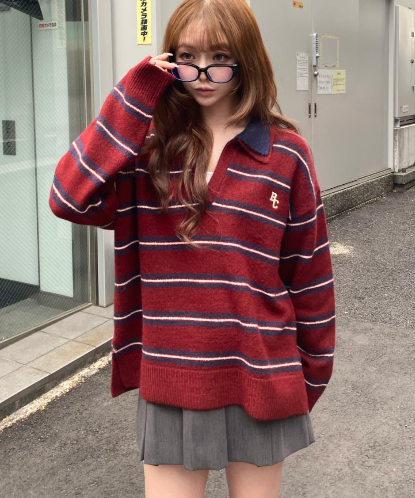 RAY CASSIN 條紋翻領Polo刺繡針織衫